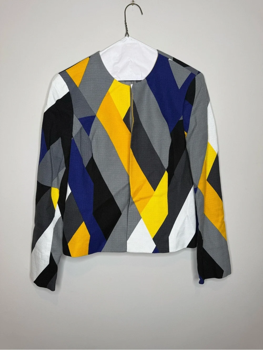 Anne Klein Geometric Print Women’s Jacket in Yellow, Blue & Gray